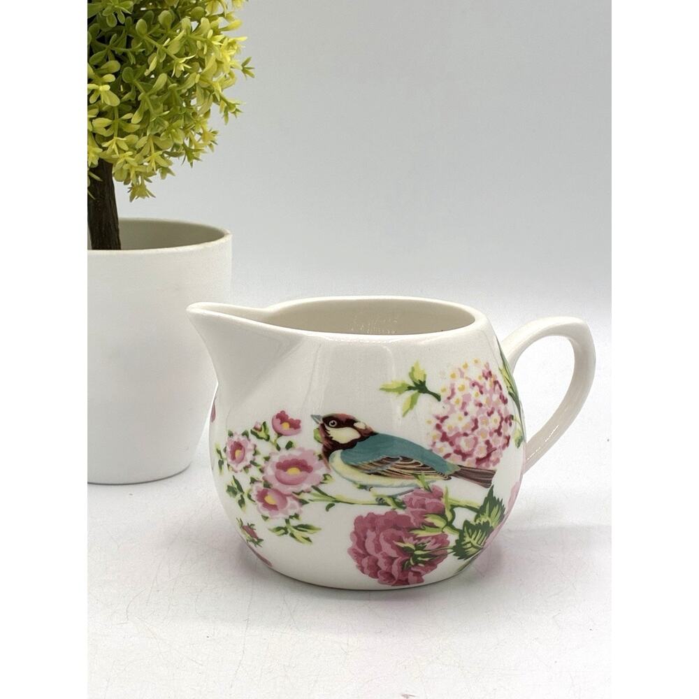 The English Table Floral Bird Creamer Pink Peony Blue Tit Porcelain UK